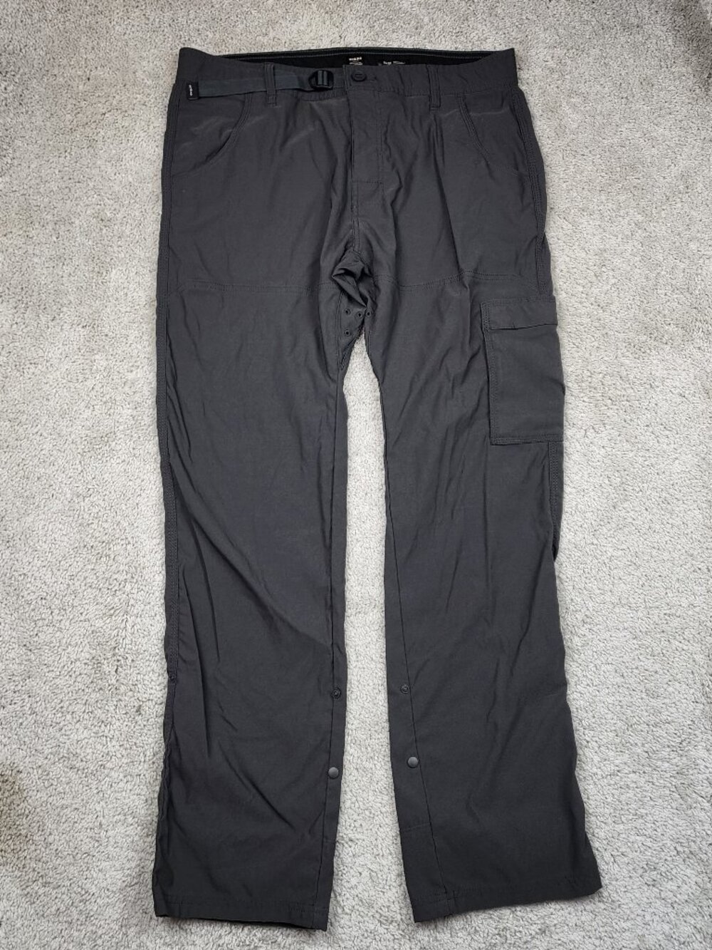 PrAna Mens Zion Cargo Pants 35x32 Belted Stretch Roll Up Grey REI Hiking Camping